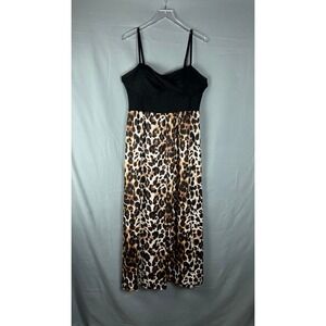Bebe Maxi Dress Womens XL Multi Leopard Print Sweetheart Neck Shoulder Straps